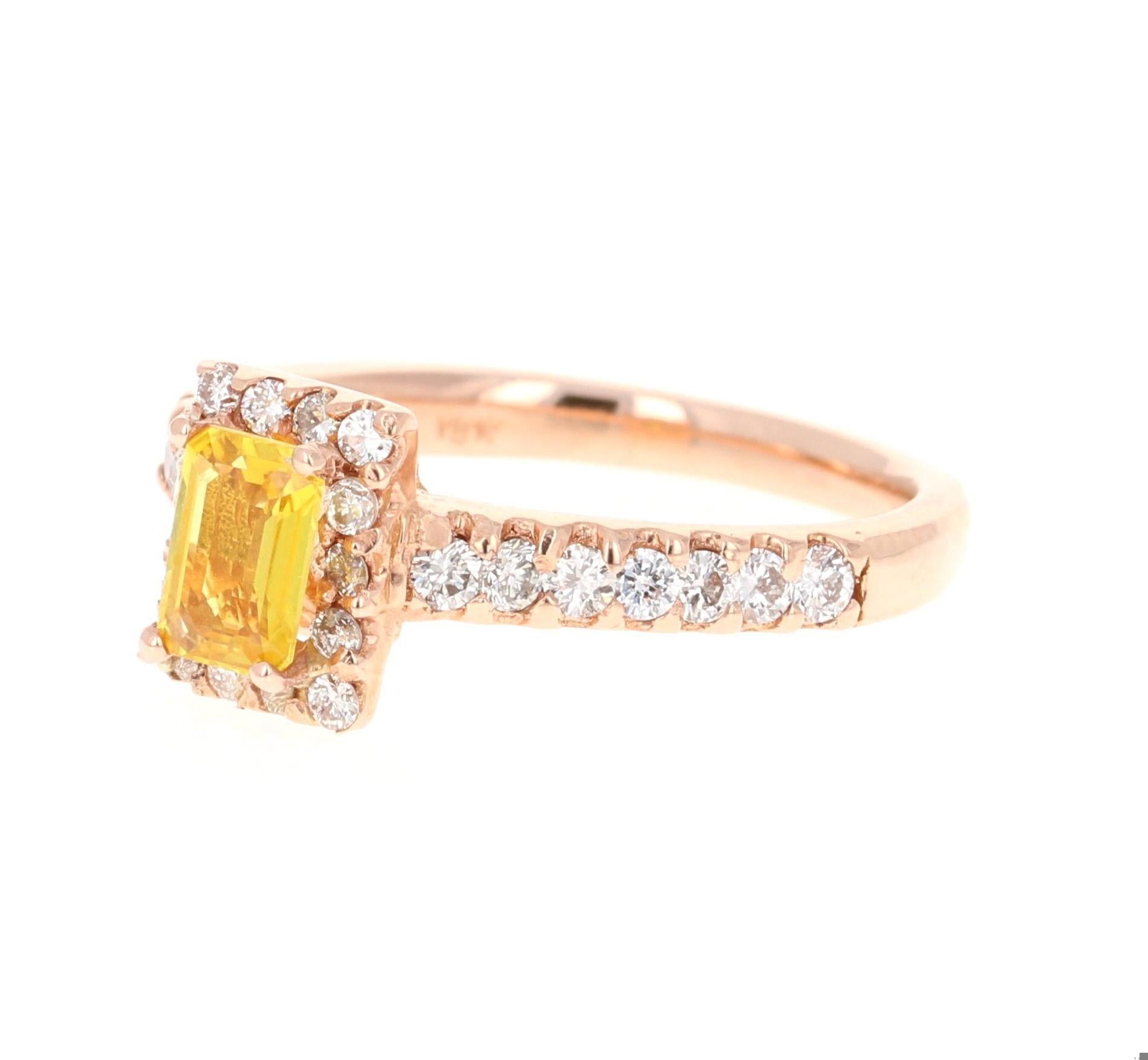 1.16 Carat Yellow Sapphire and Diamond 18 Karat Rose Gold Ring