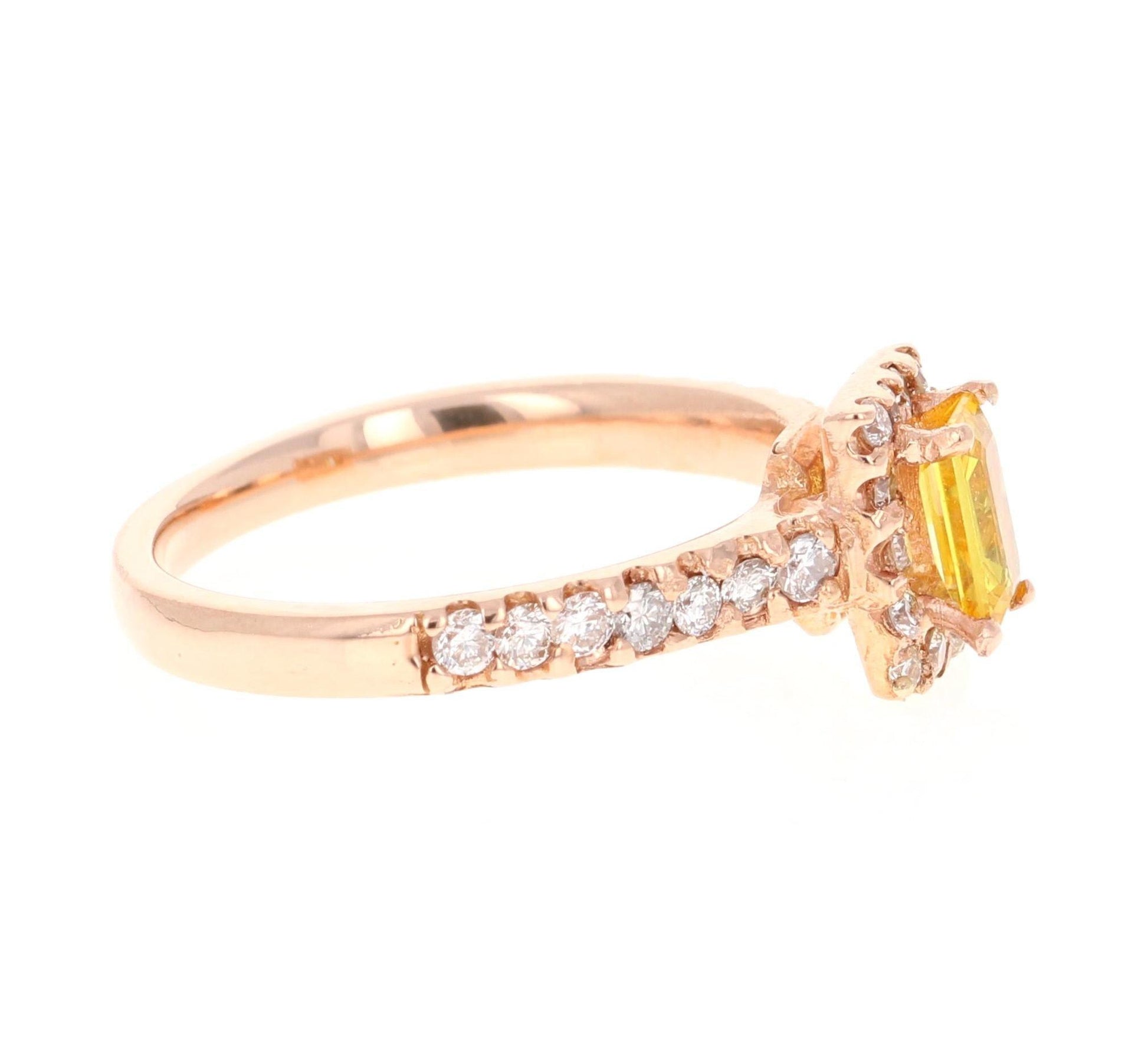 1.16 Carat Yellow Sapphire and Diamond 18 Karat Rose Gold Ring