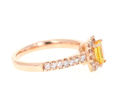 1.16 Carat Yellow Sapphire and Diamond 18 Karat Rose Gold Ring