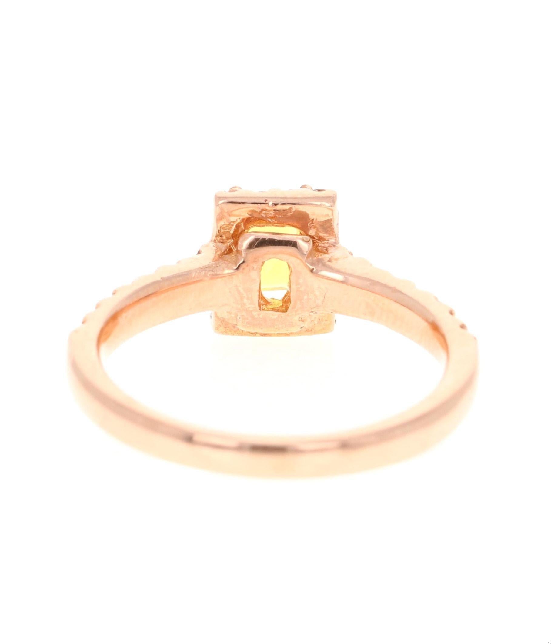1.16 Carat Yellow Sapphire and Diamond 18 Karat Rose Gold Ring