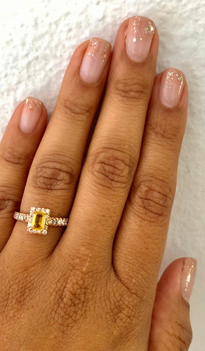 1.16 Carat Yellow Sapphire and Diamond 18 Karat Rose Gold Ring