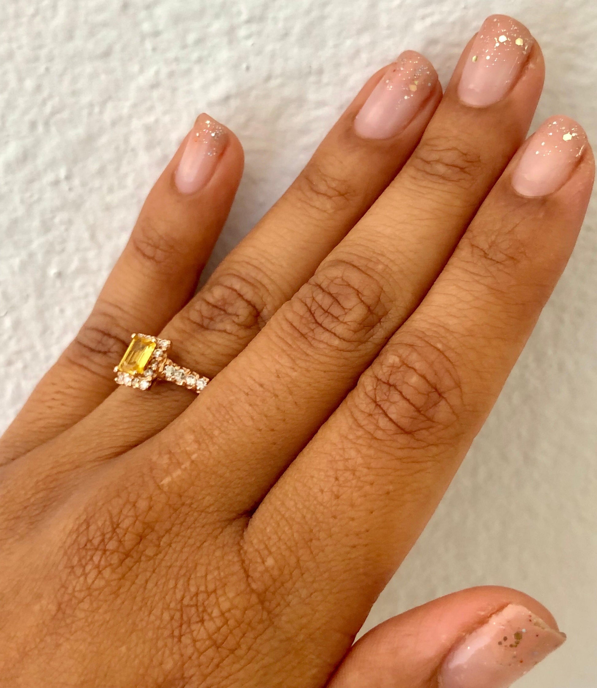 1.16 Carat Yellow Sapphire and Diamond 18 Karat Rose Gold Ring