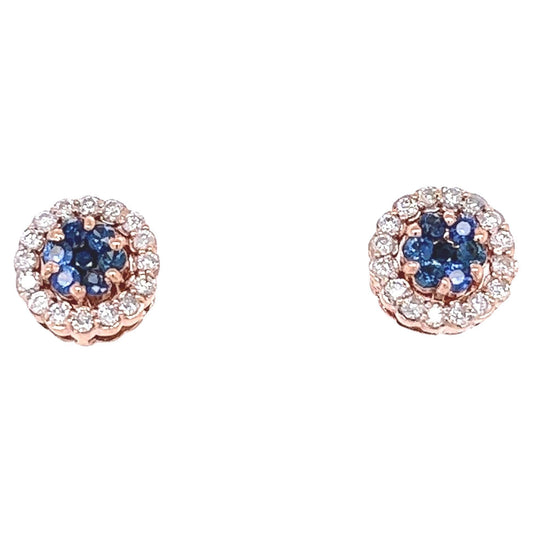 1.19 Carat Blue Sapphire Diamond Rose Gold Earrings