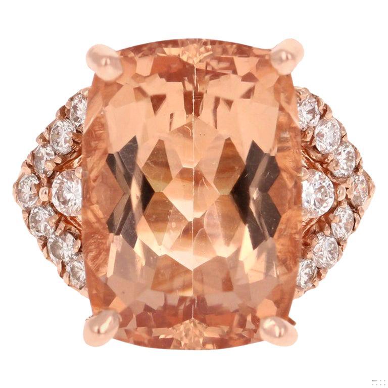 12.08 Carat Morganite Diamond 14 Karat Rose Gold Cocktail Ring