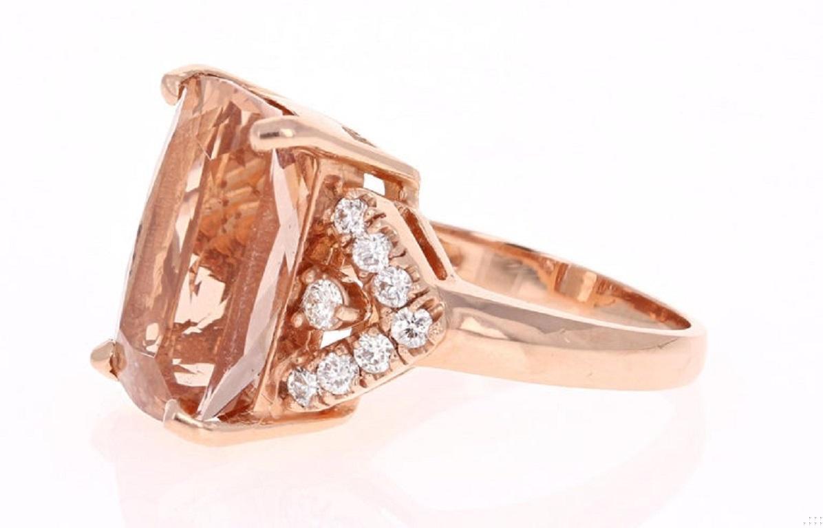 12.08 Carat Morganite Diamond 14 Karat Rose Gold Cocktail Ring