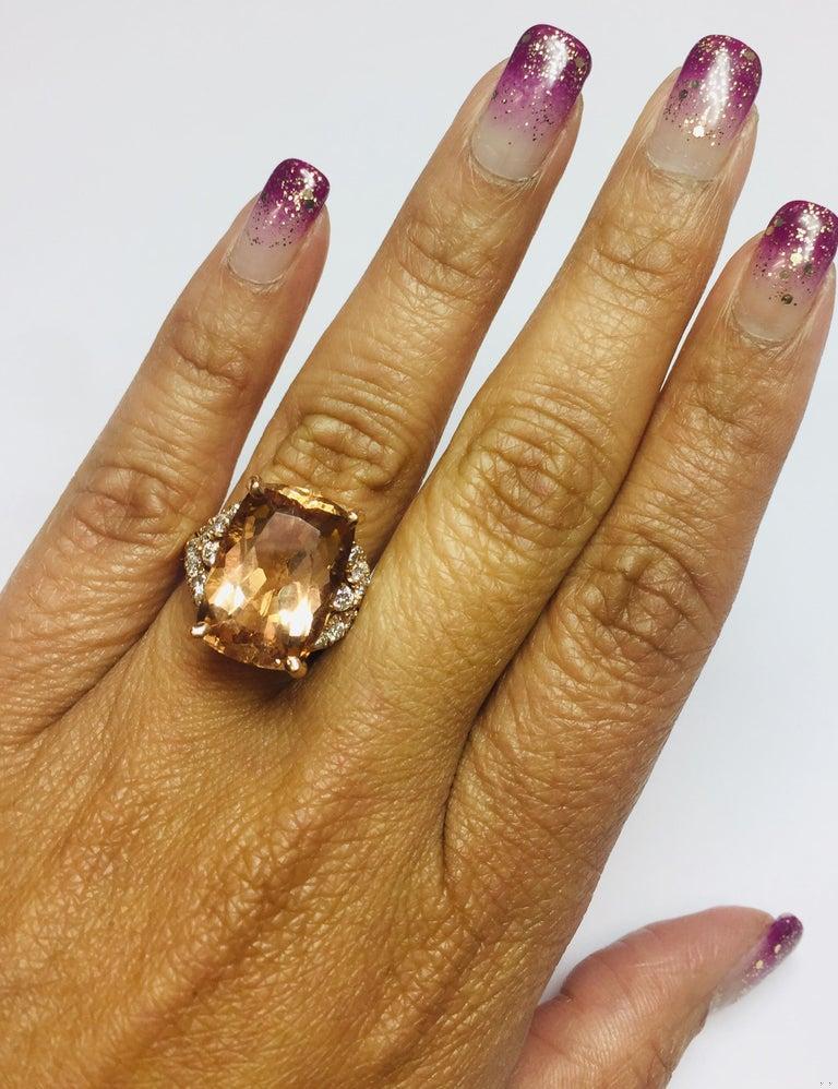 12.08 Carat Morganite Diamond 14 Karat Rose Gold Cocktail Ring