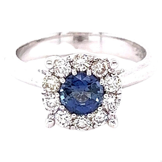 1.20 Carat Sapphire Diamond 14 Karat White Gold Ring