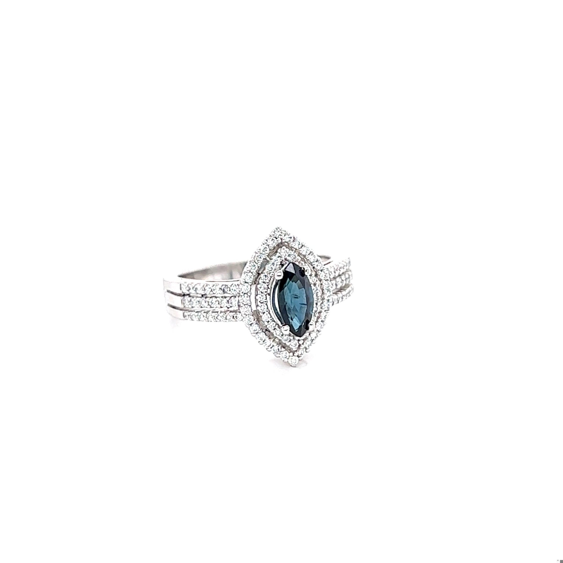 1.21 Carat Blue Sapphire Diamond White Gold Ring
