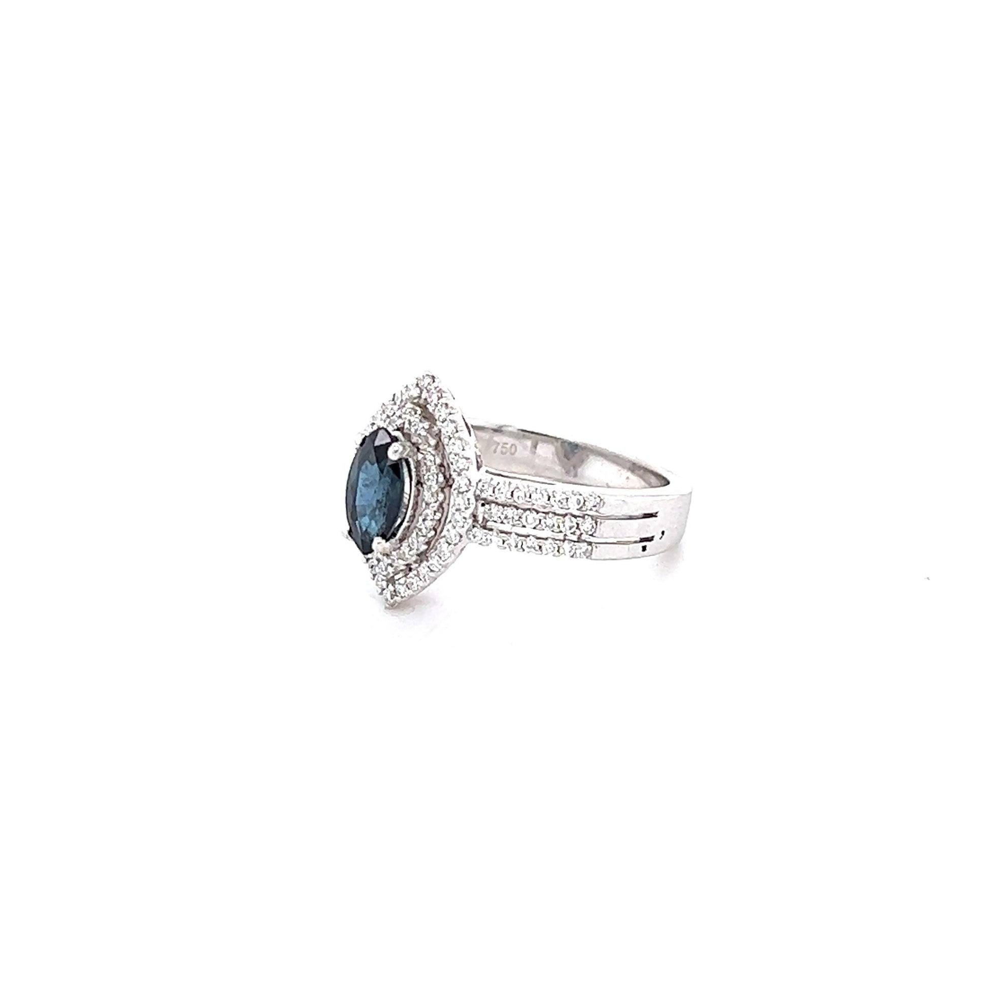 1.21 Carat Blue Sapphire Diamond White Gold Ring
