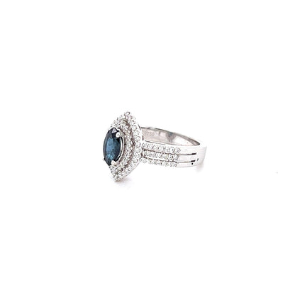 1.21 Carat Blue Sapphire Diamond White Gold Ring