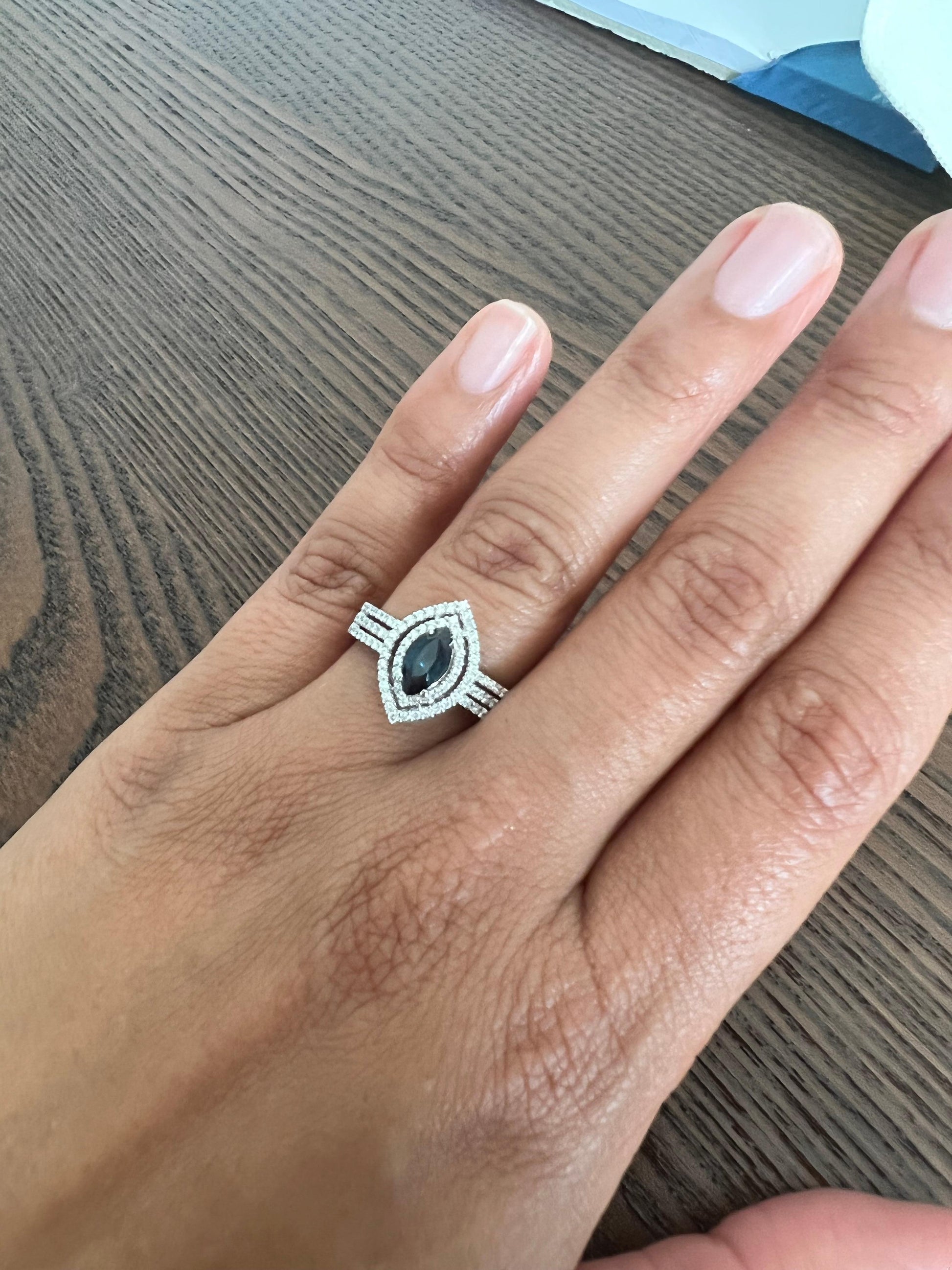 1.21 Carat Blue Sapphire Diamond White Gold Ring