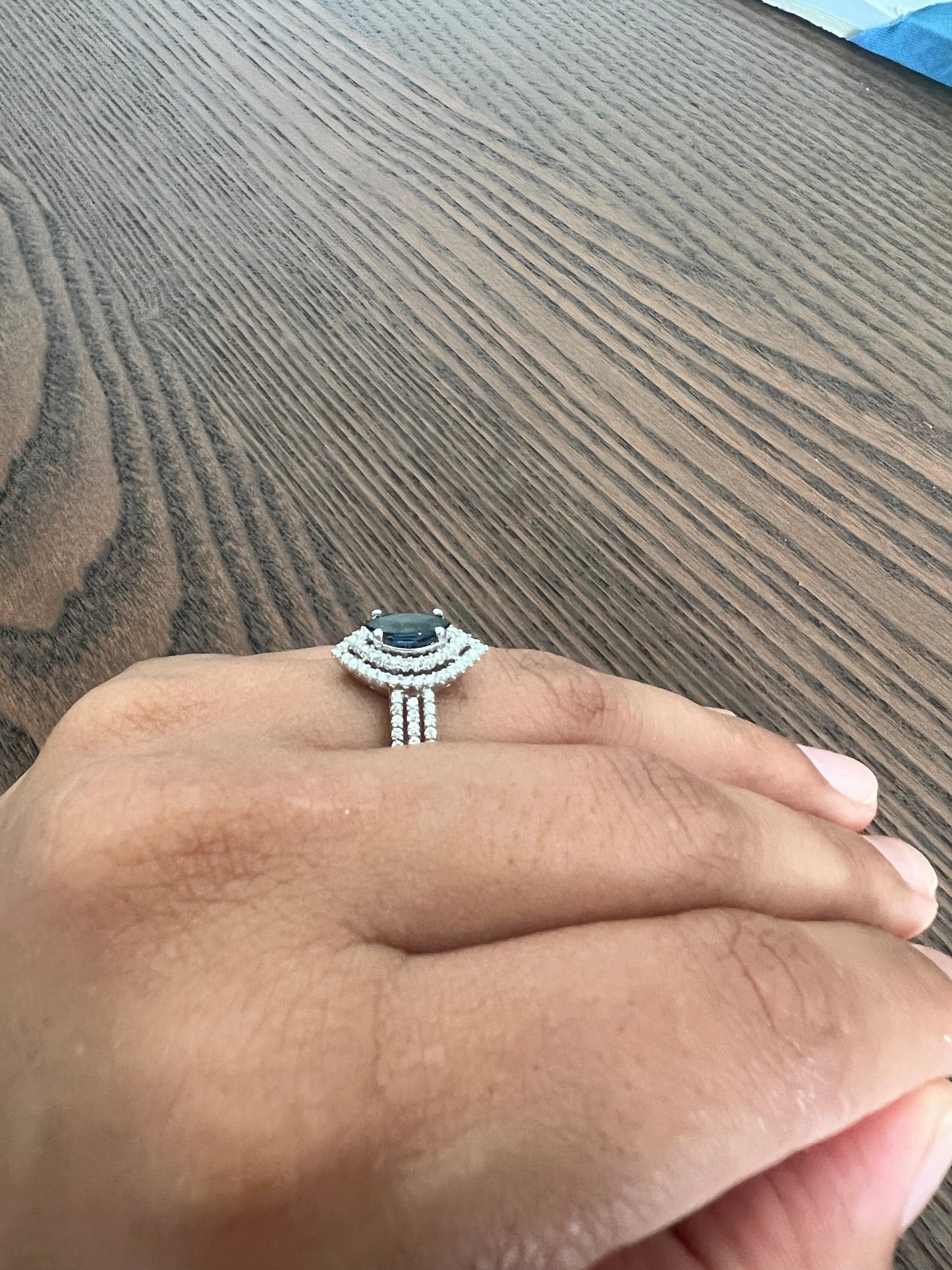 1.21 Carat Blue Sapphire Diamond White Gold Ring