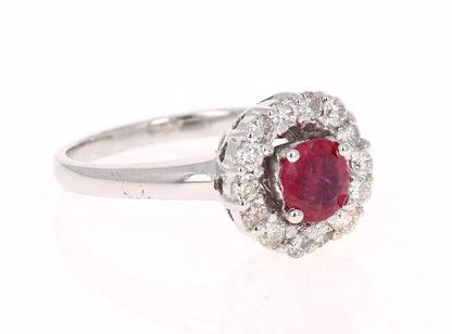 1.23 Carat Ruby Diamond 14 Karat White Gold Ring