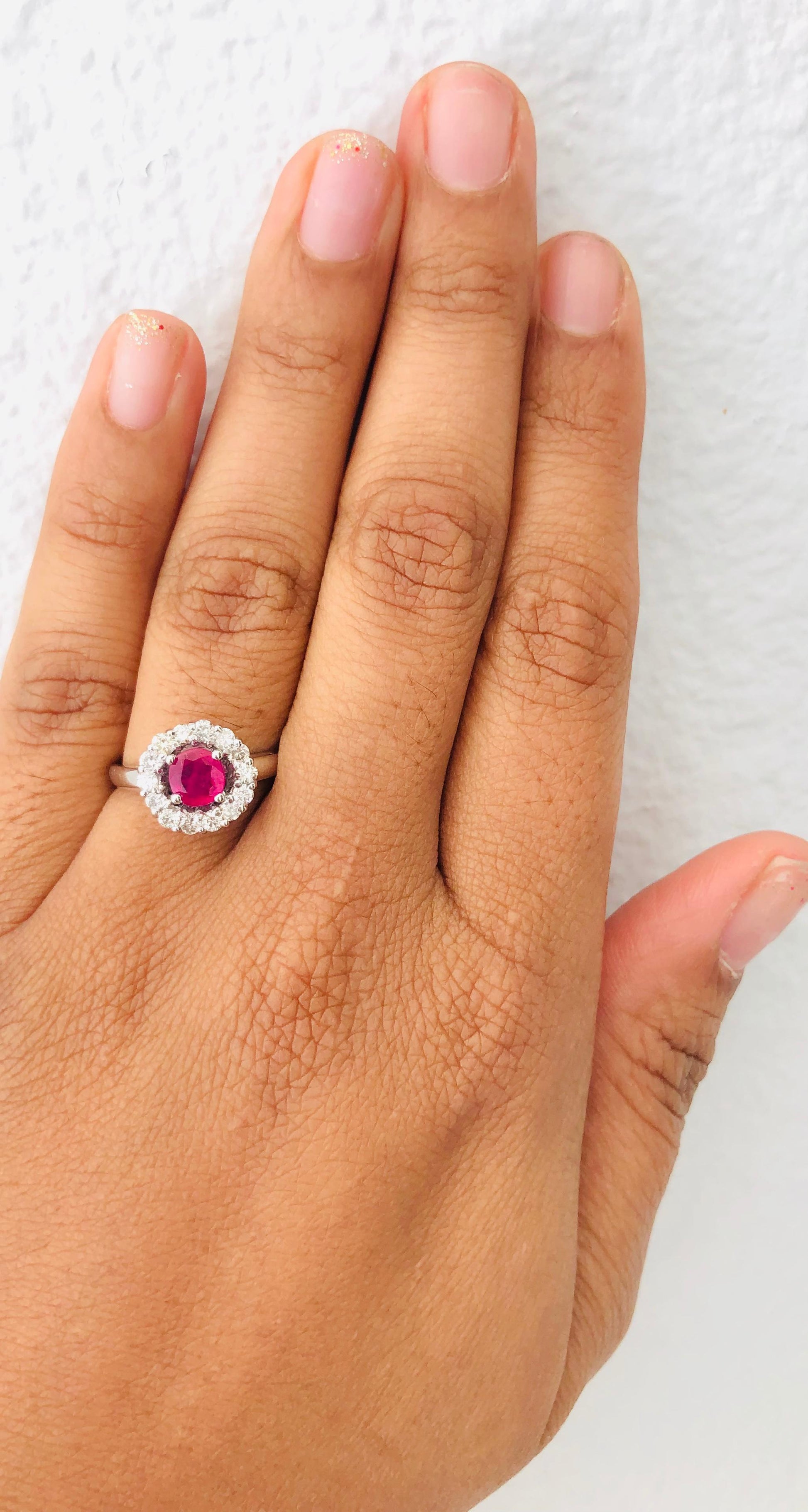 1.23 Carat Ruby Diamond 14 Karat White Gold Ring