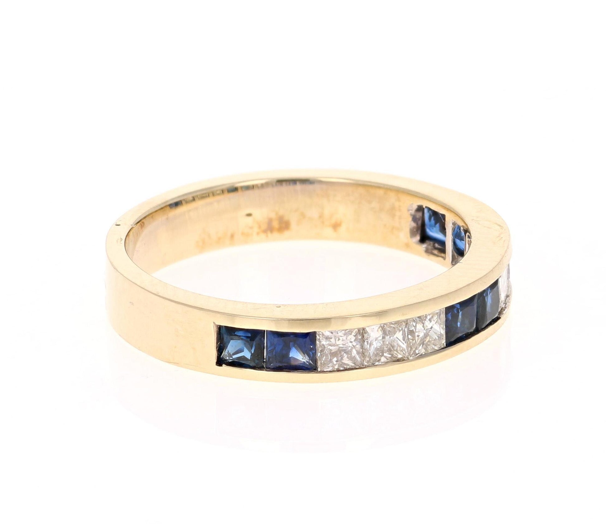 1.26 Carat Blue Sapphire Diamond 14 Karat Yellow Gold Band