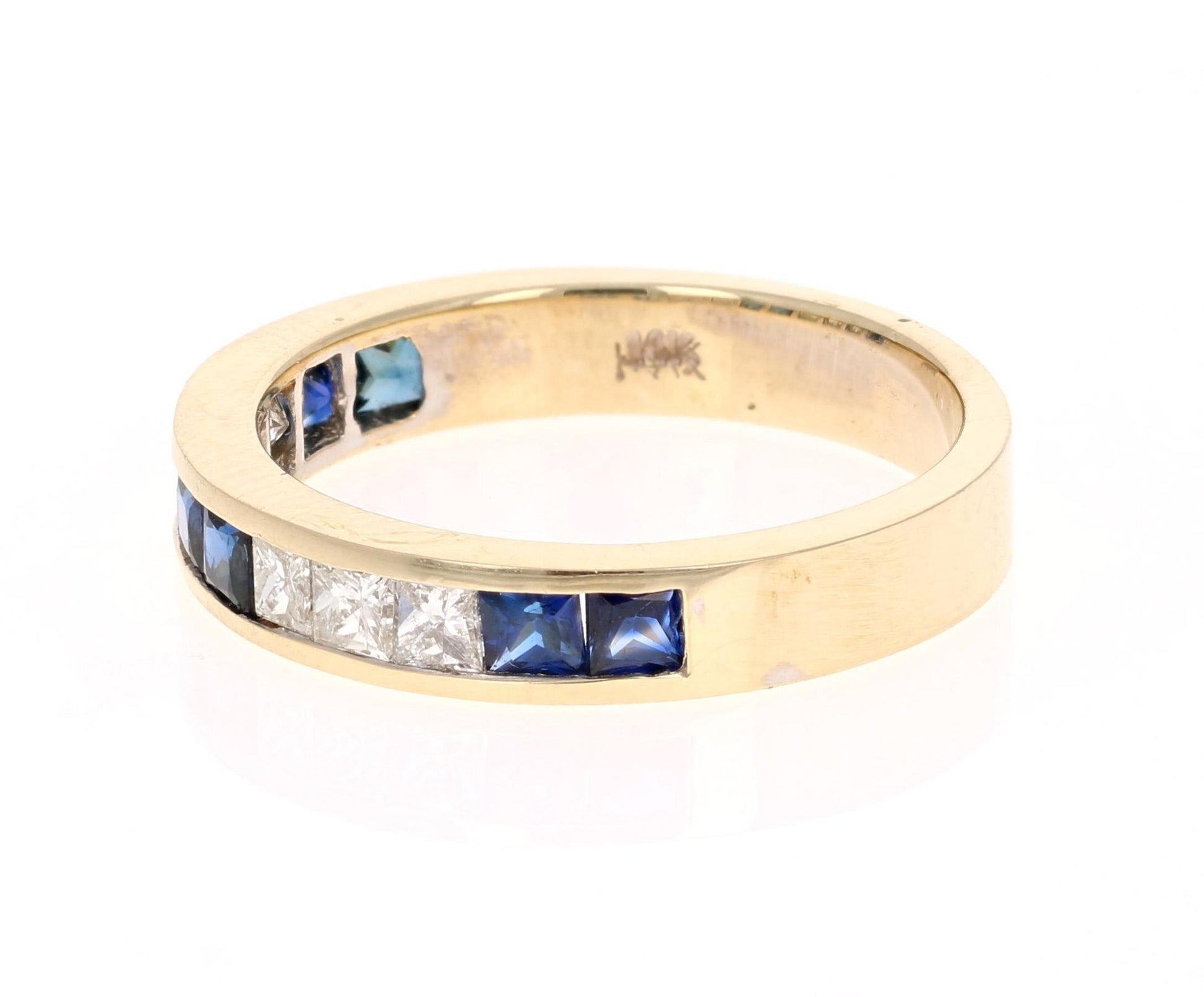 1.26 Carat Blue Sapphire Diamond 14 Karat Yellow Gold Band