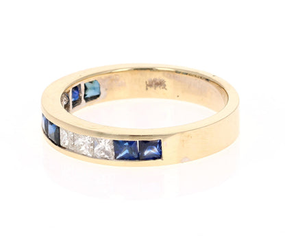 1.26 Carat Blue Sapphire Diamond 14 Karat Yellow Gold Band