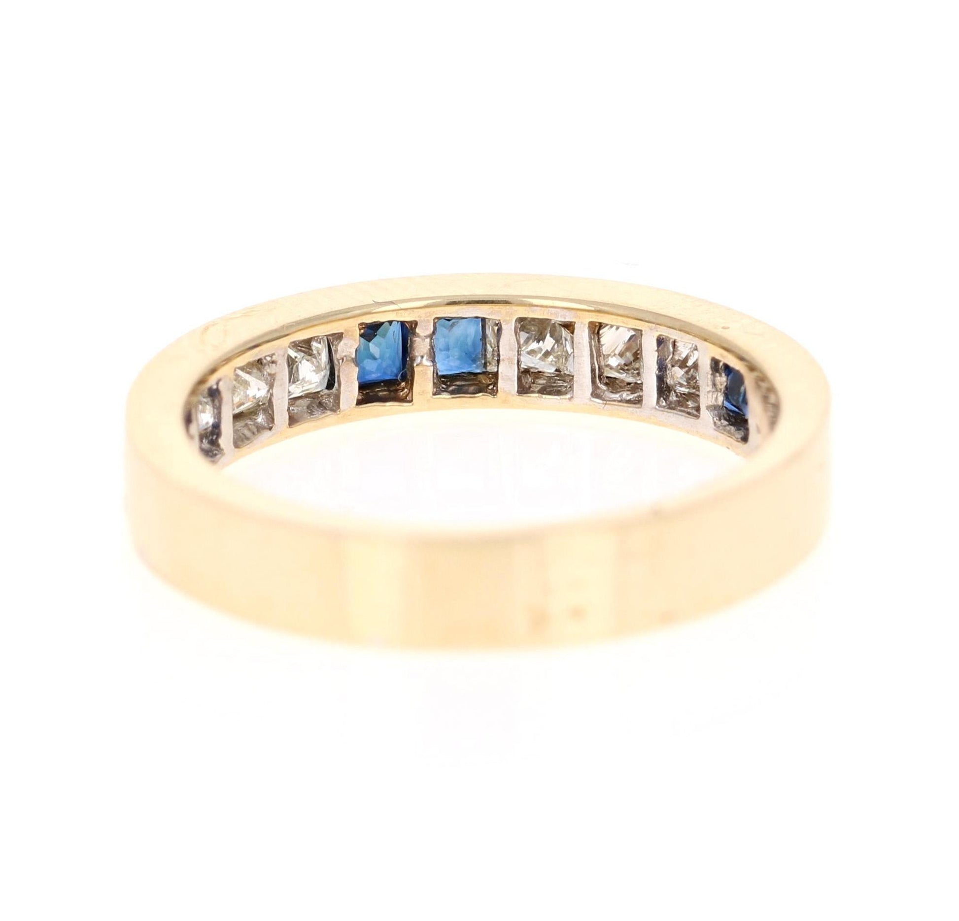 1.26 Carat Blue Sapphire Diamond 14 Karat Yellow Gold Band