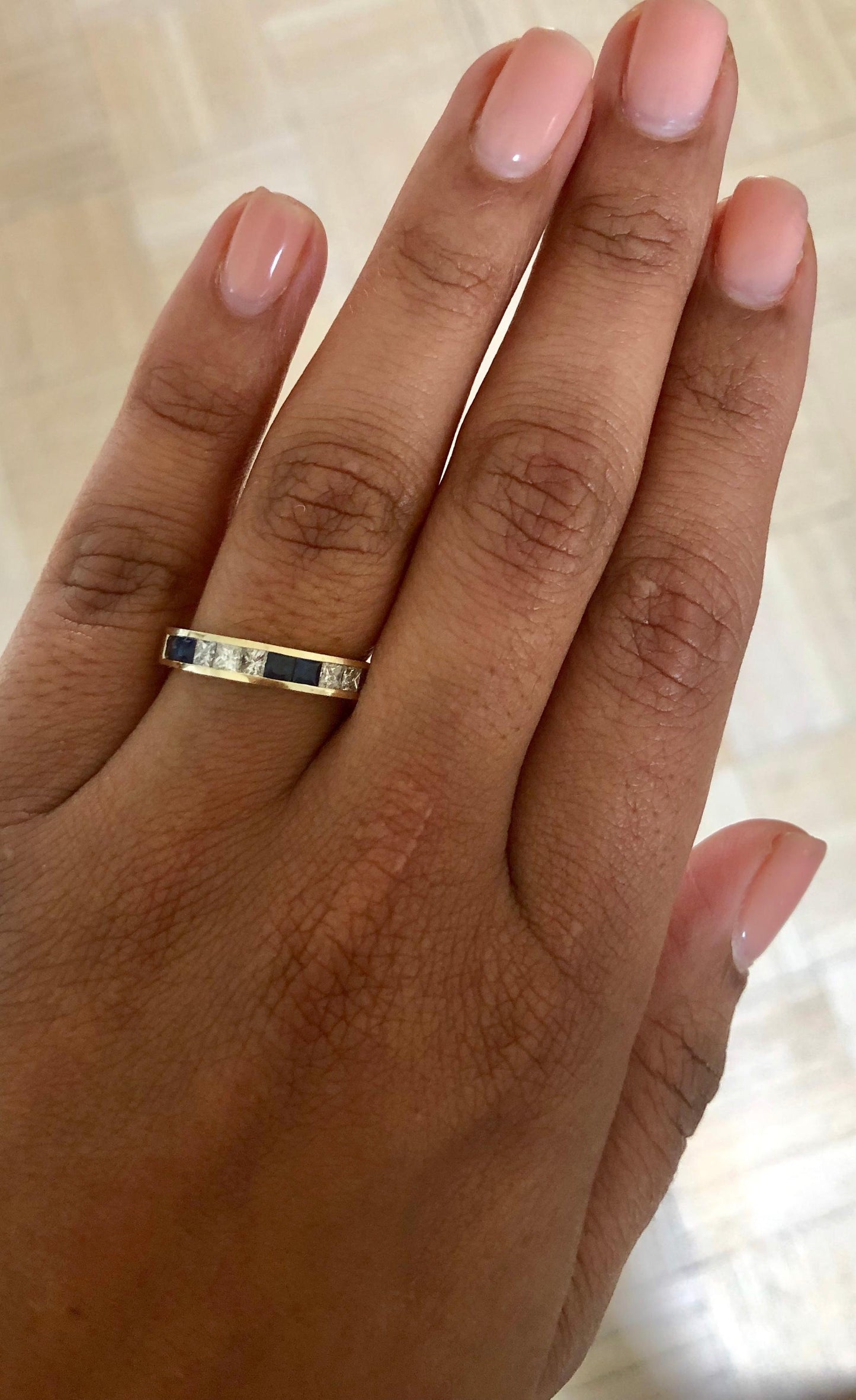 1.26 Carat Blue Sapphire Diamond 14 Karat Yellow Gold Band