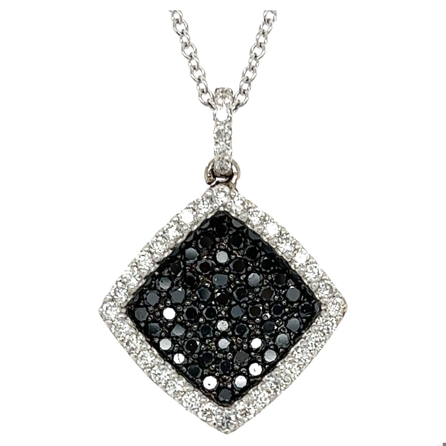 1.27 Carat Black Diamond White Diamond 14 Karat White Gold Chain Necklace