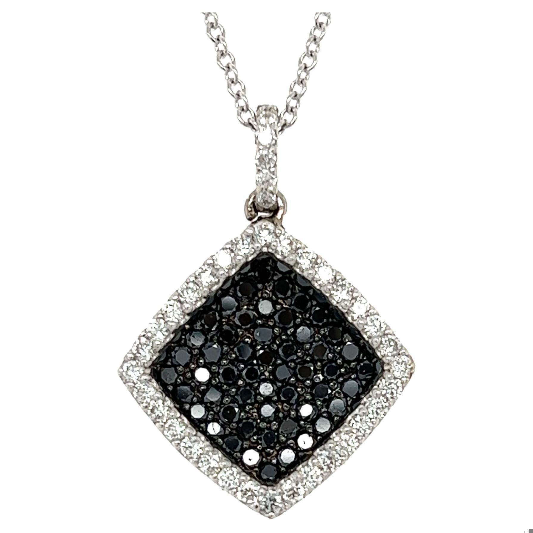 1.27 Carat Black Diamond White Diamond 14 Karat White Gold Chain Necklace