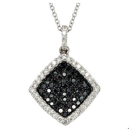 1.27 Carat Black Diamond White Diamond 14 Karat White Gold Chain Necklace