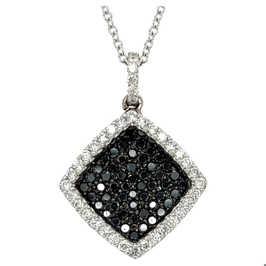1.27 Carat Black Diamond White Diamond 14 Karat White Gold Chain Necklace