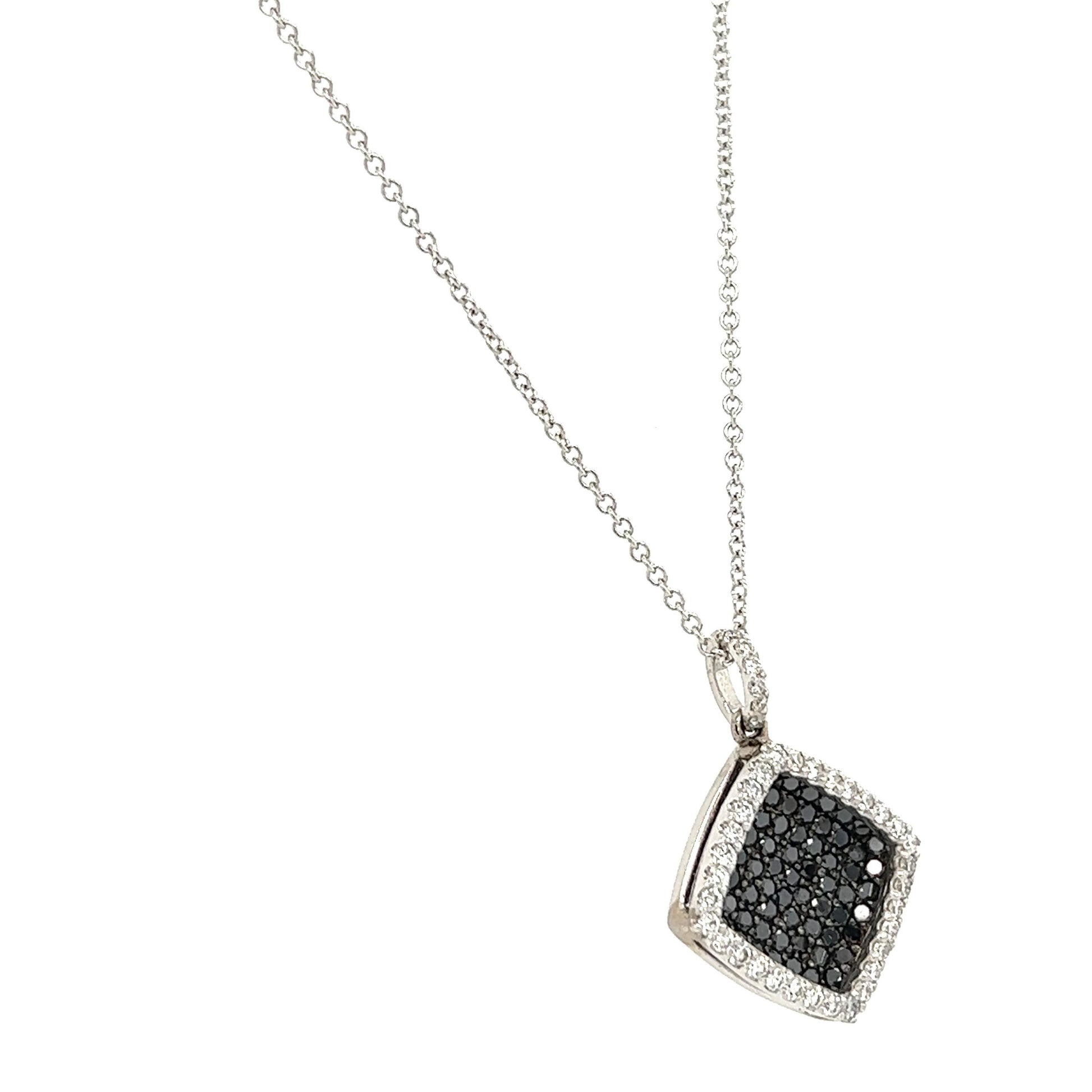 1.27 Carat Black Diamond White Diamond 14 Karat White Gold Chain Necklace