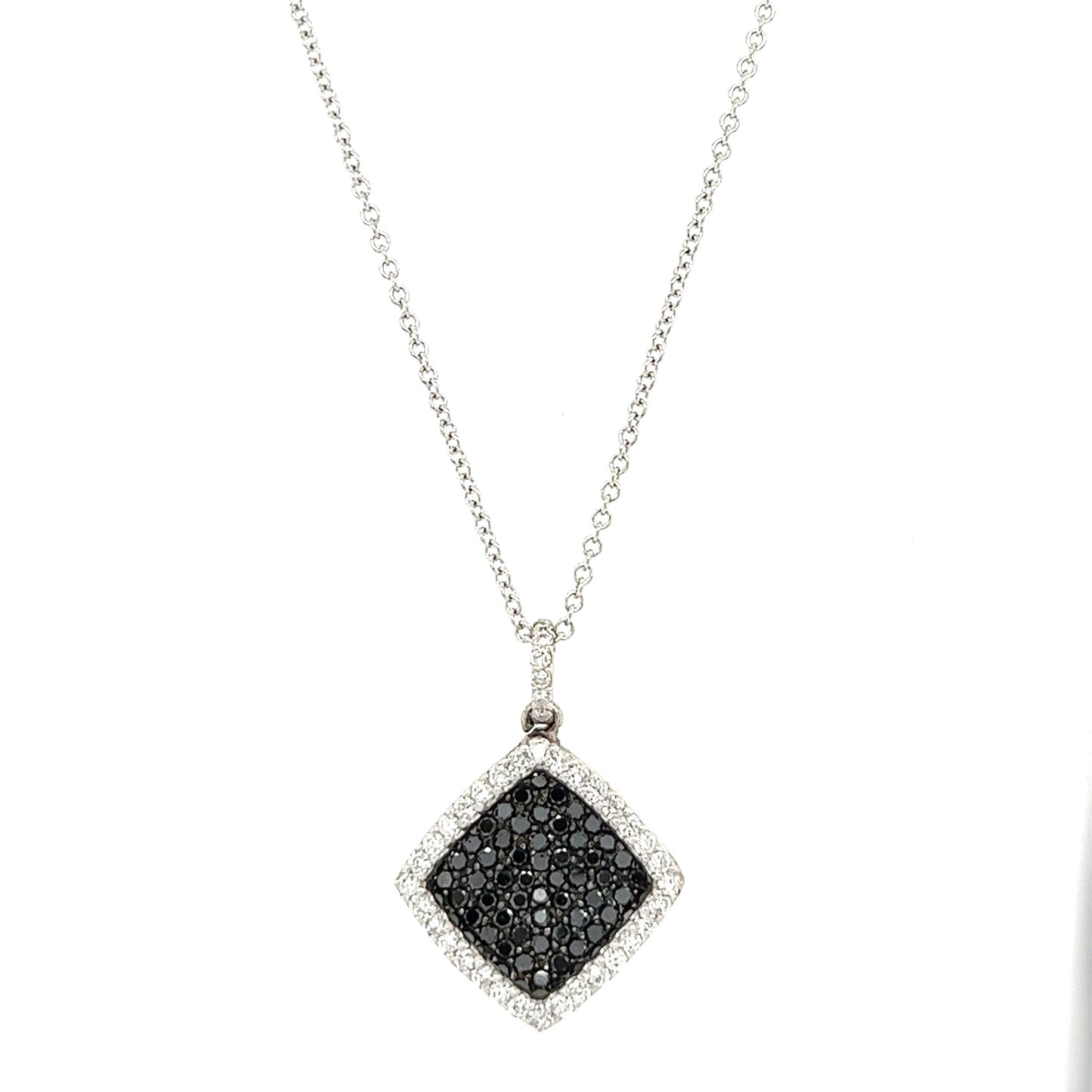 1.27 Carat Black Diamond White Diamond 14 Karat White Gold Chain Necklace