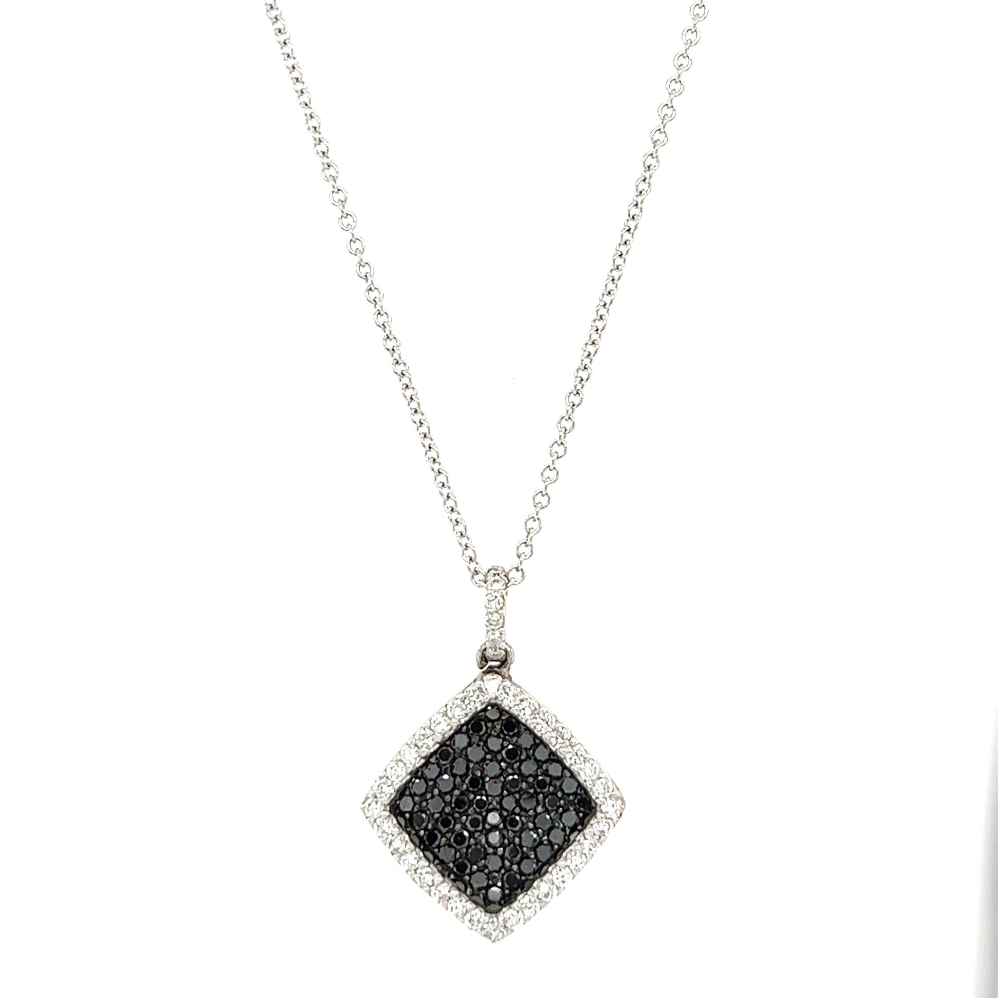 1.27 Carat Black Diamond White Diamond 14 Karat White Gold Chain Necklace