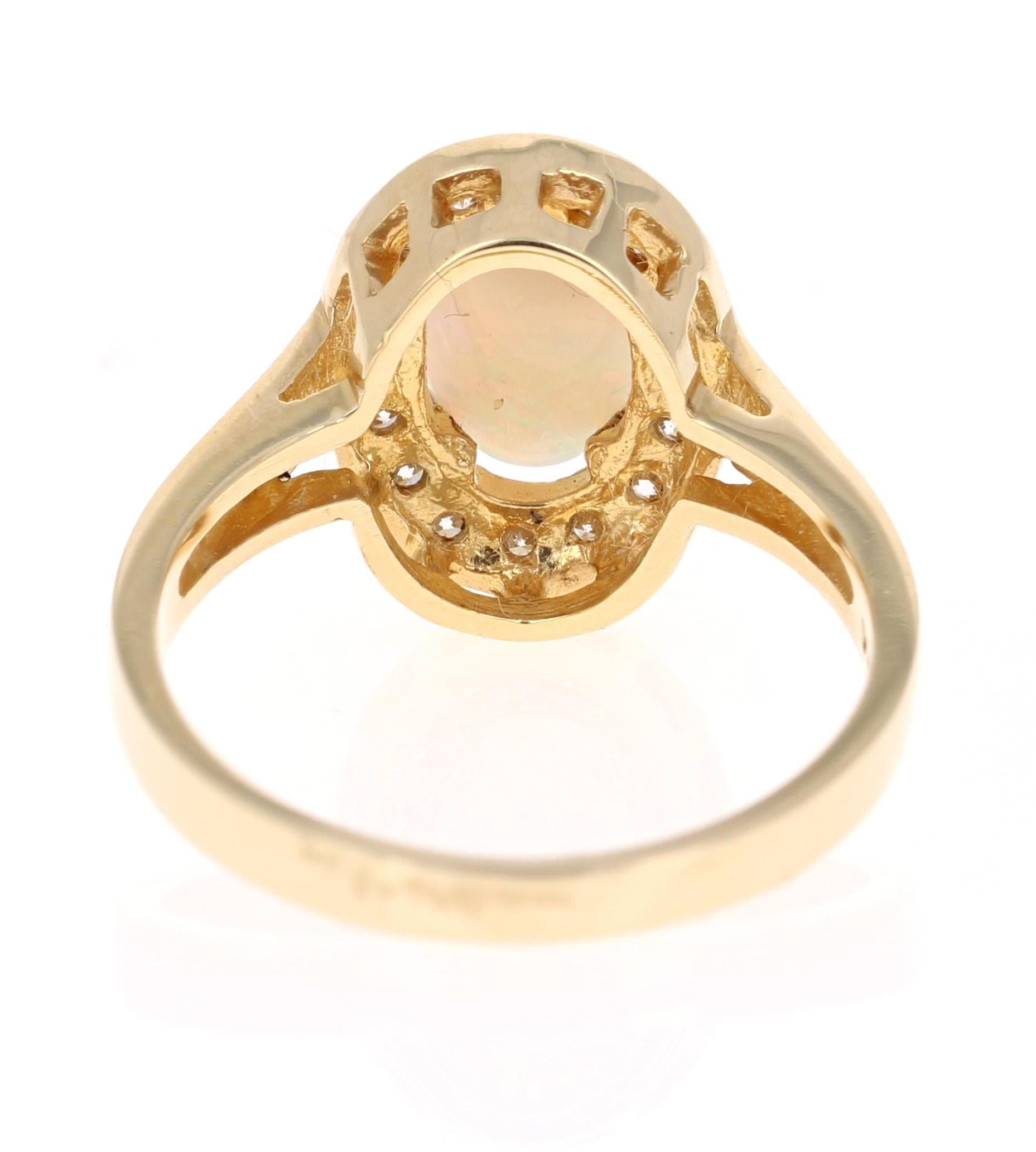 1.27 Carat Opal Diamond 14 Karat Yellow Gold Ring