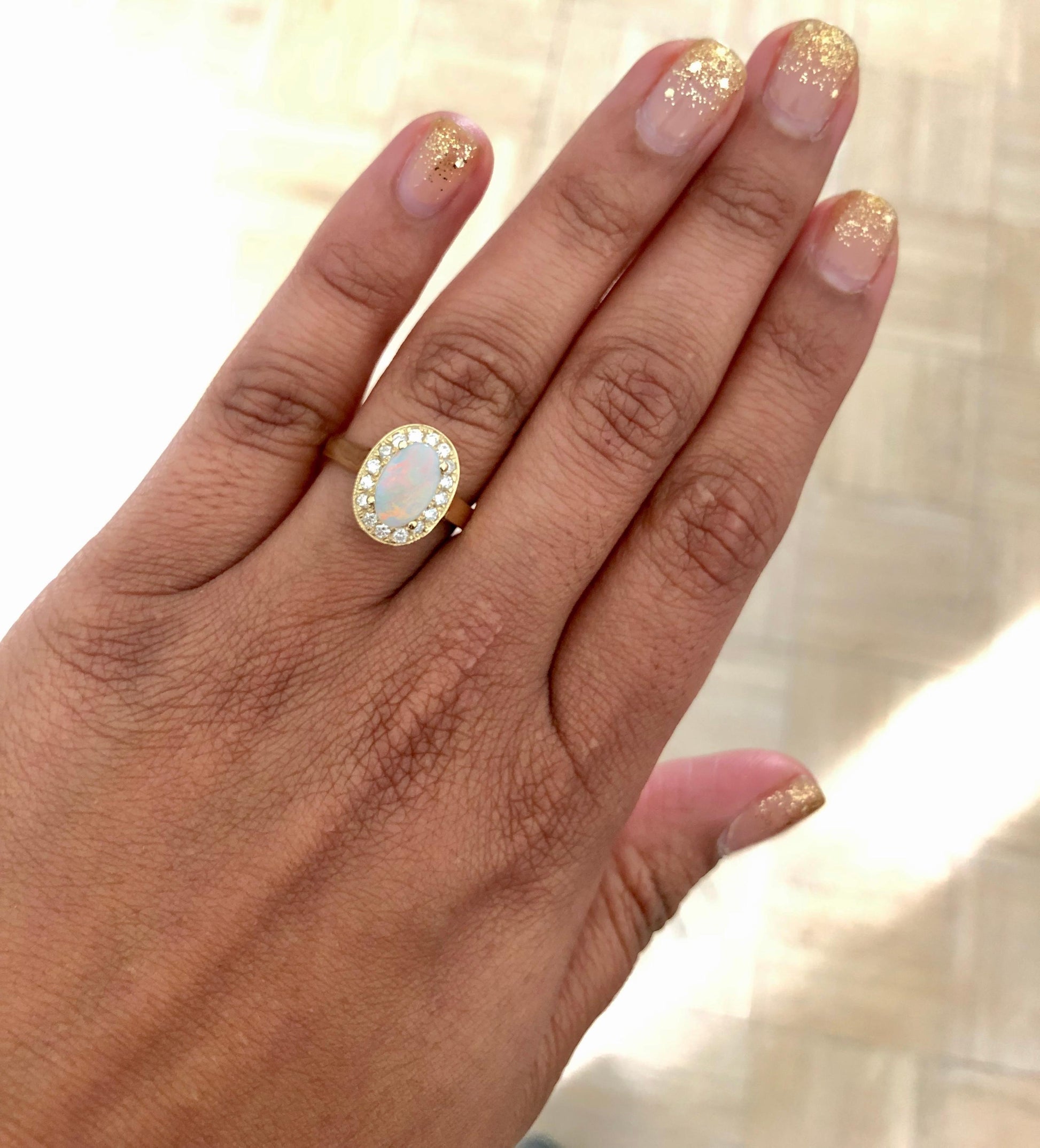 1.27 Carat Opal Diamond 14 Karat Yellow Gold Ring