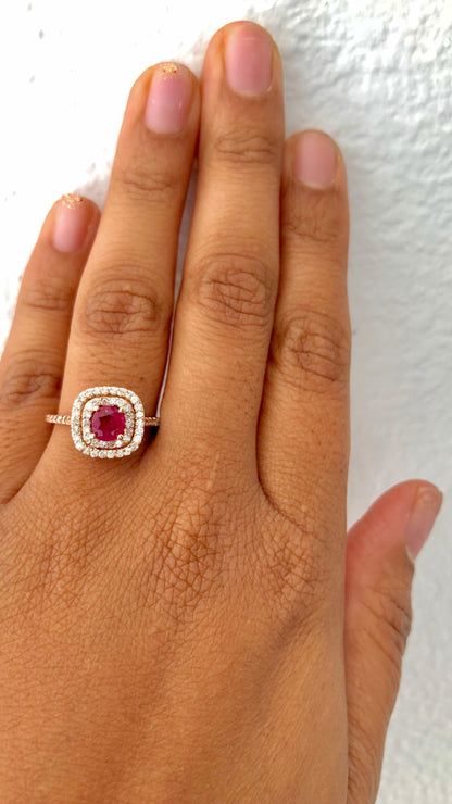 1.28 Carat Ruby Diamond Rose Gold Ring