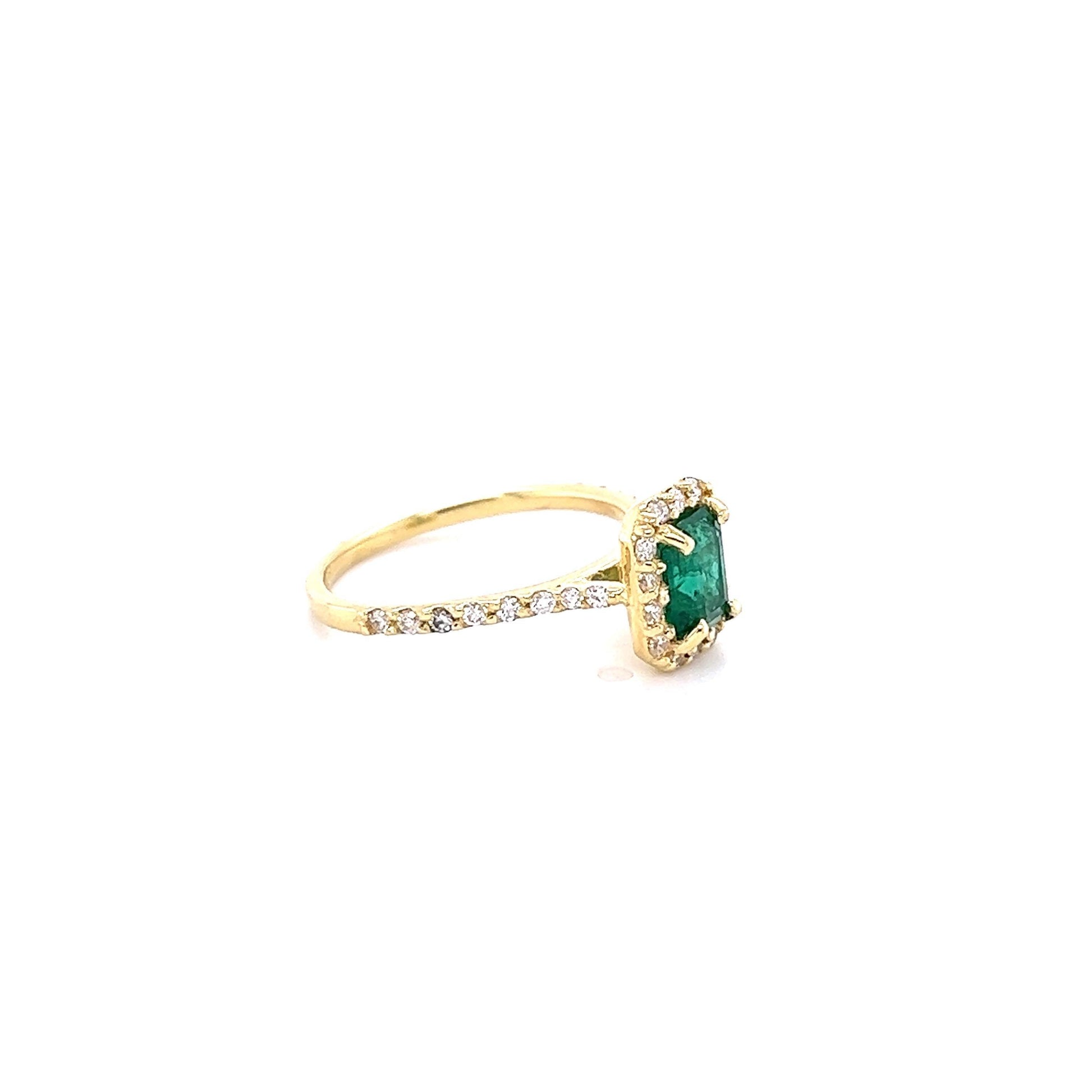 1.32 Carat Emerald Diamond Yellow Gold Engagement Ring
