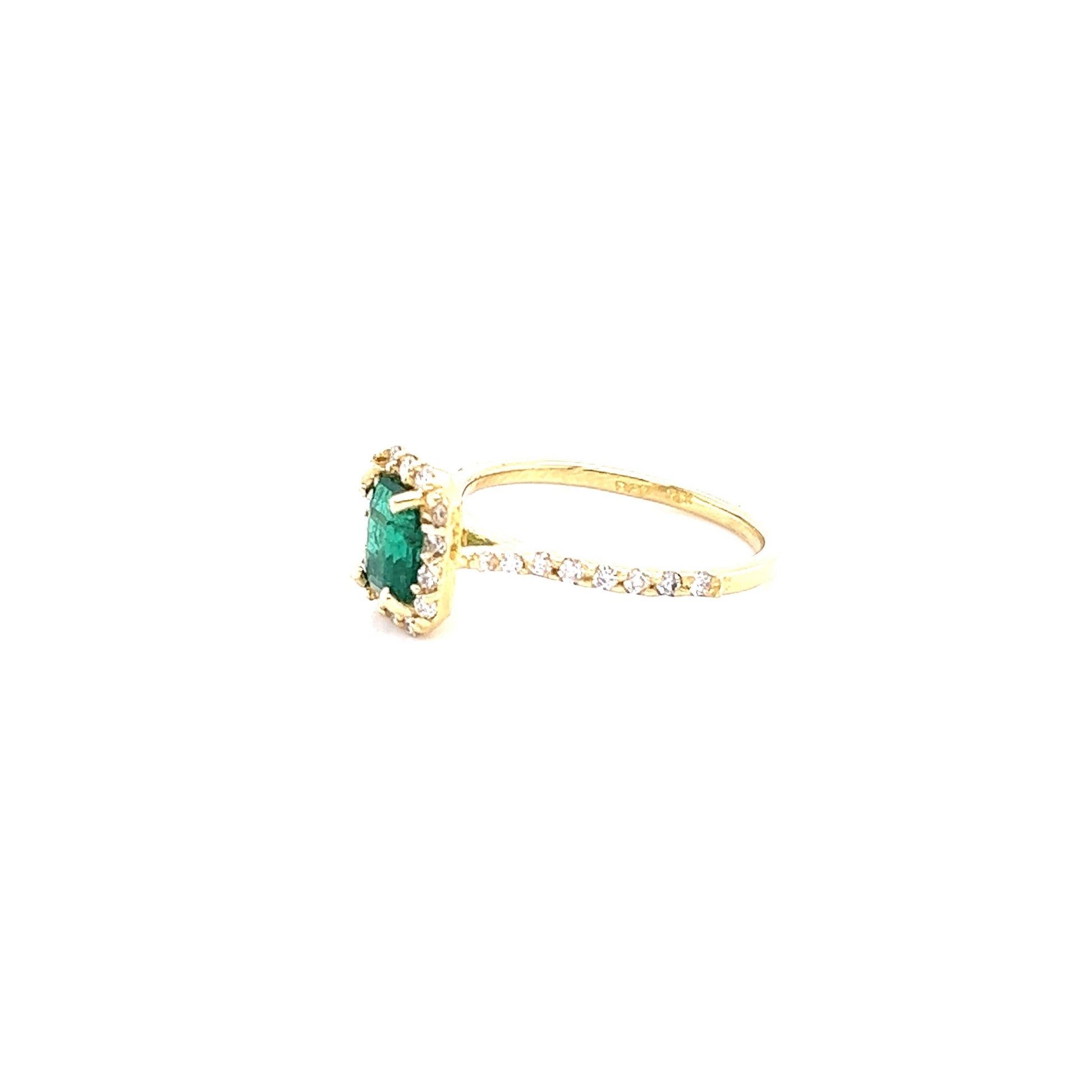 1.32 Carat Emerald Diamond Yellow Gold Engagement Ring