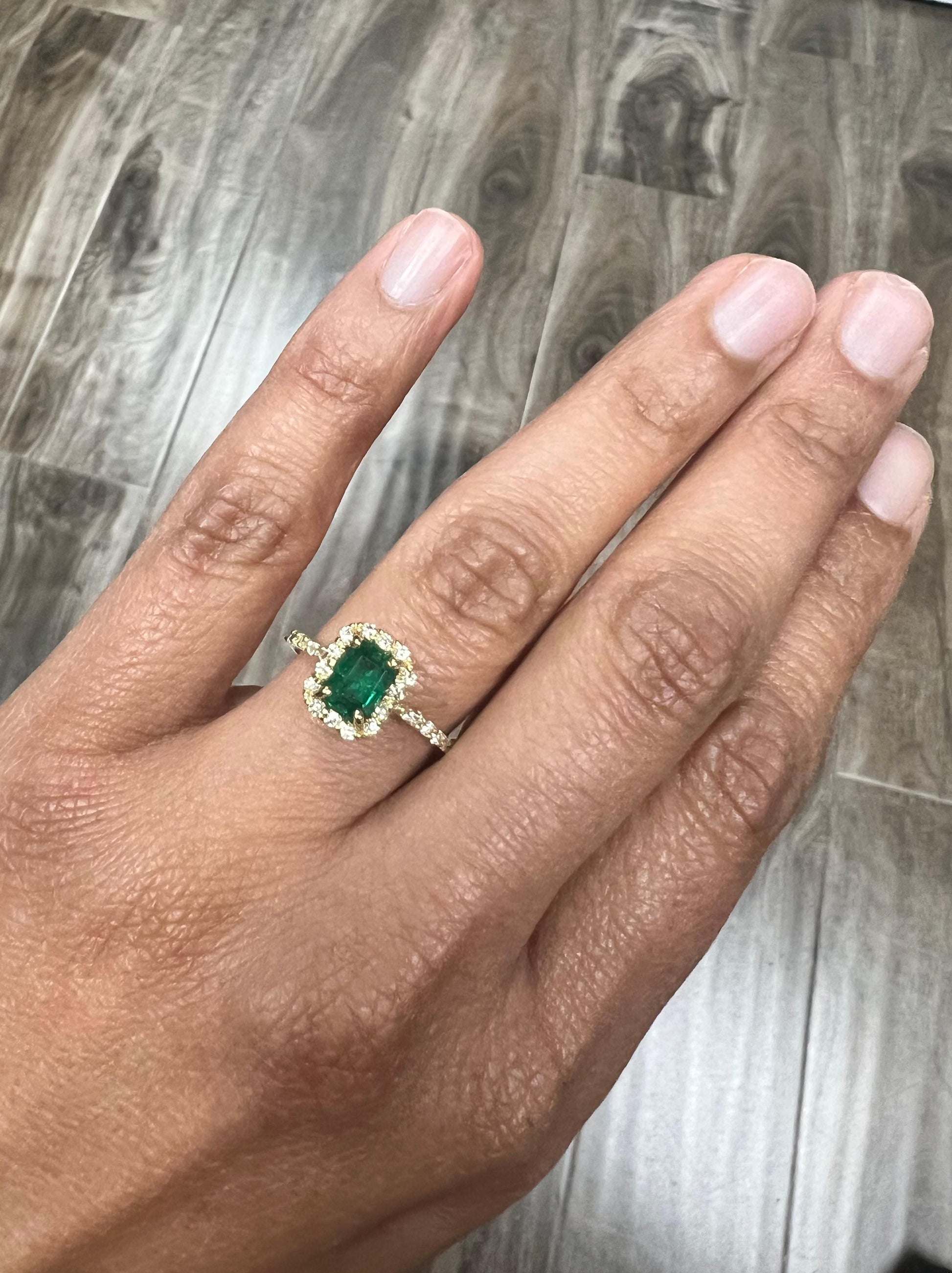 1.32 Carat Emerald Diamond Yellow Gold Engagement Ring