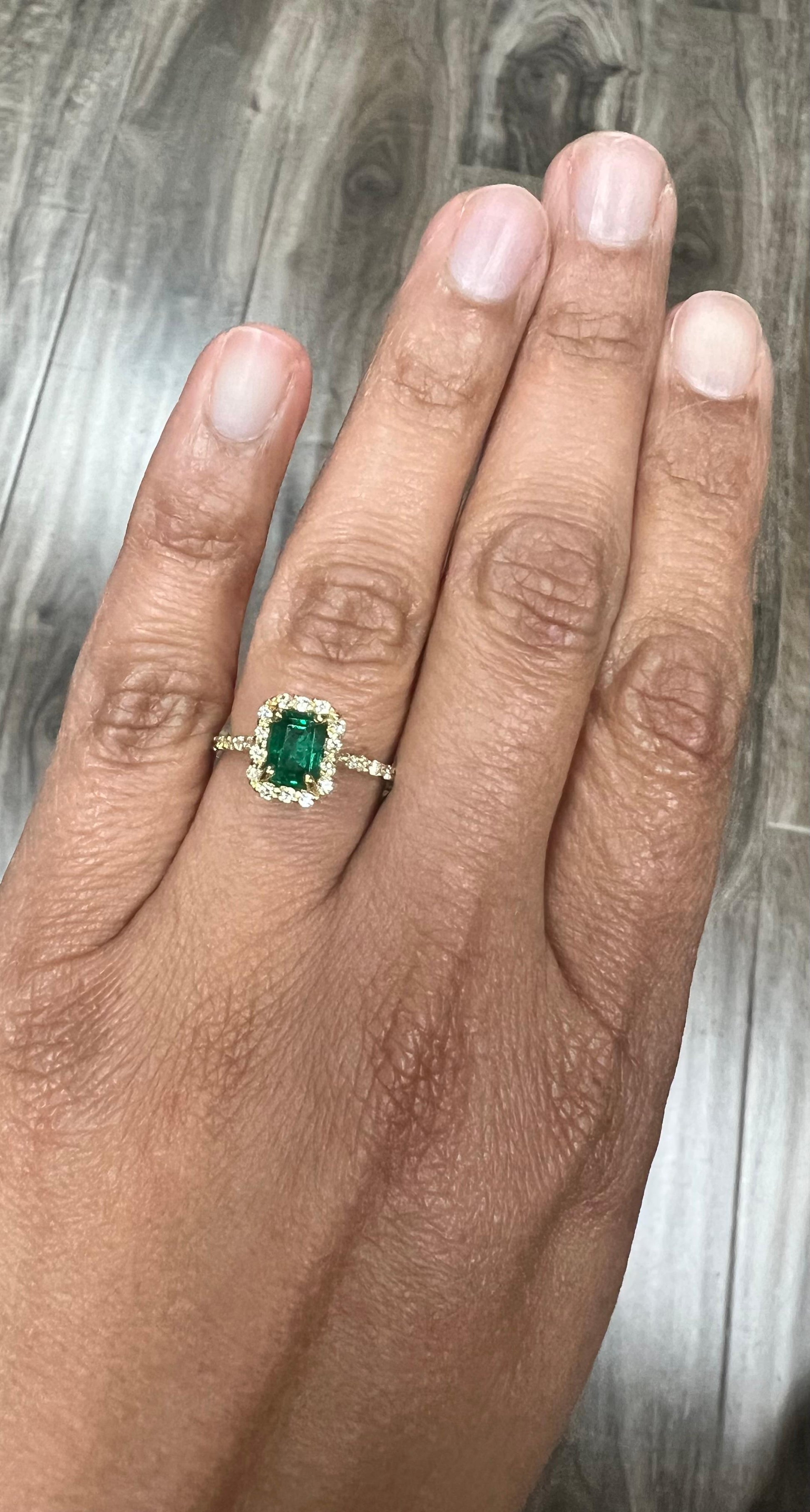 1.32 Carat Emerald Diamond Yellow Gold Engagement Ring