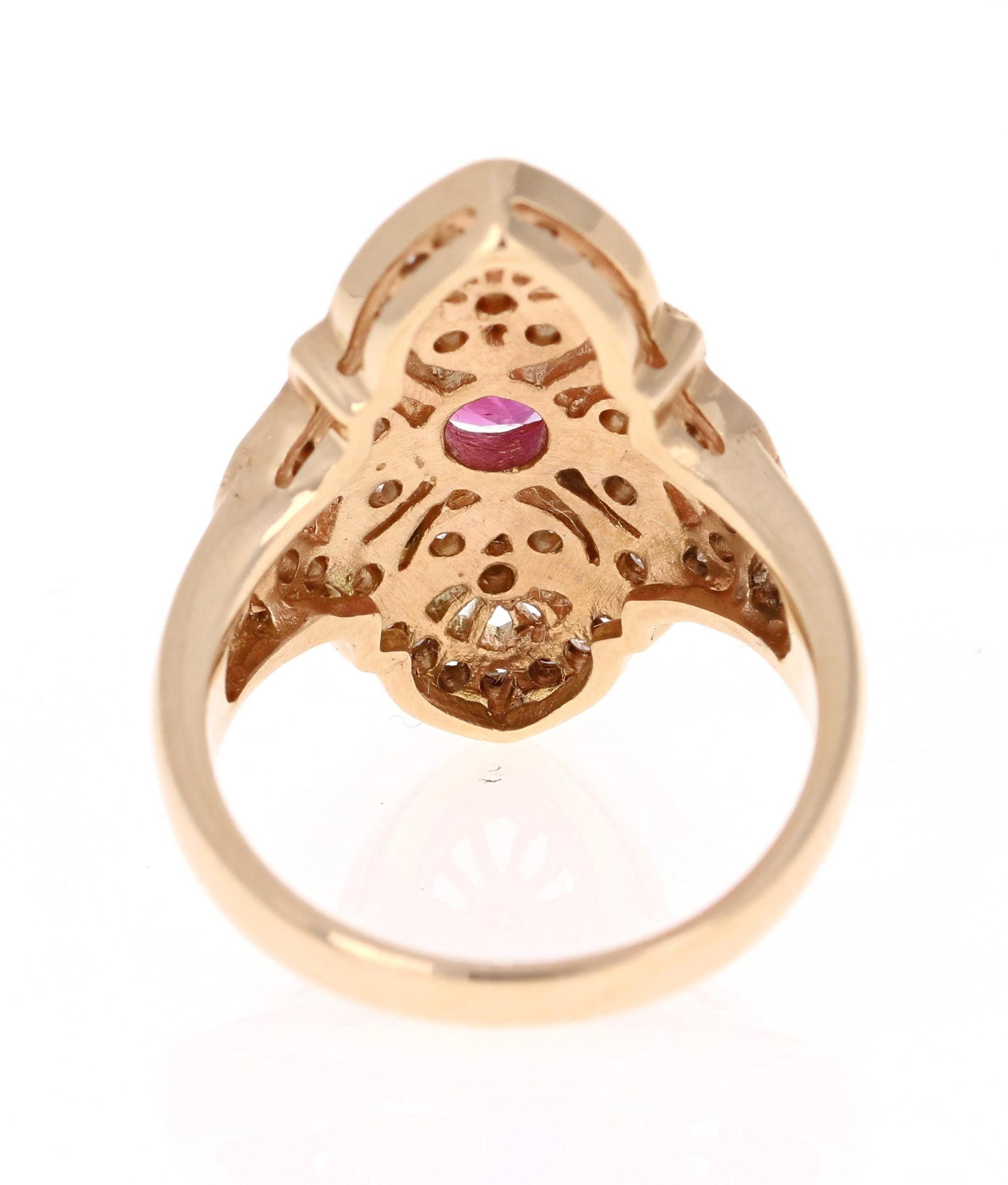 1.34 Carat Ruby Diamond 14 Karat Yellow Gold Victorian Style Ring