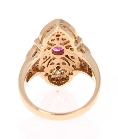 1.34 Carat Ruby Diamond 14 Karat Yellow Gold Victorian Style Ring