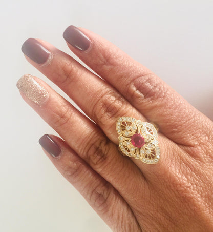 1.34 Carat Ruby Diamond 14 Karat Yellow Gold Victorian Style Ring