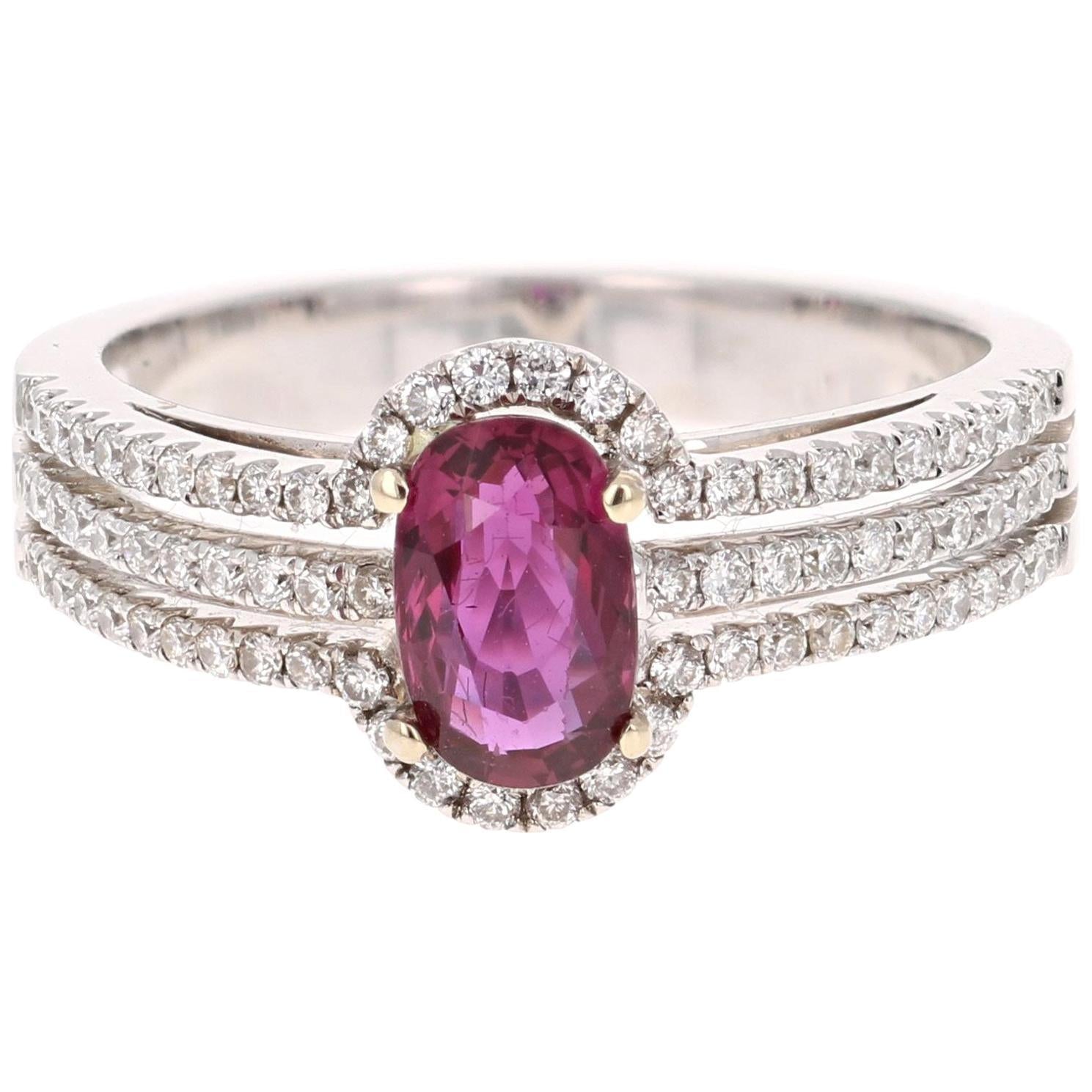 1.34 Carat Ruby Diamond White Gold Ring