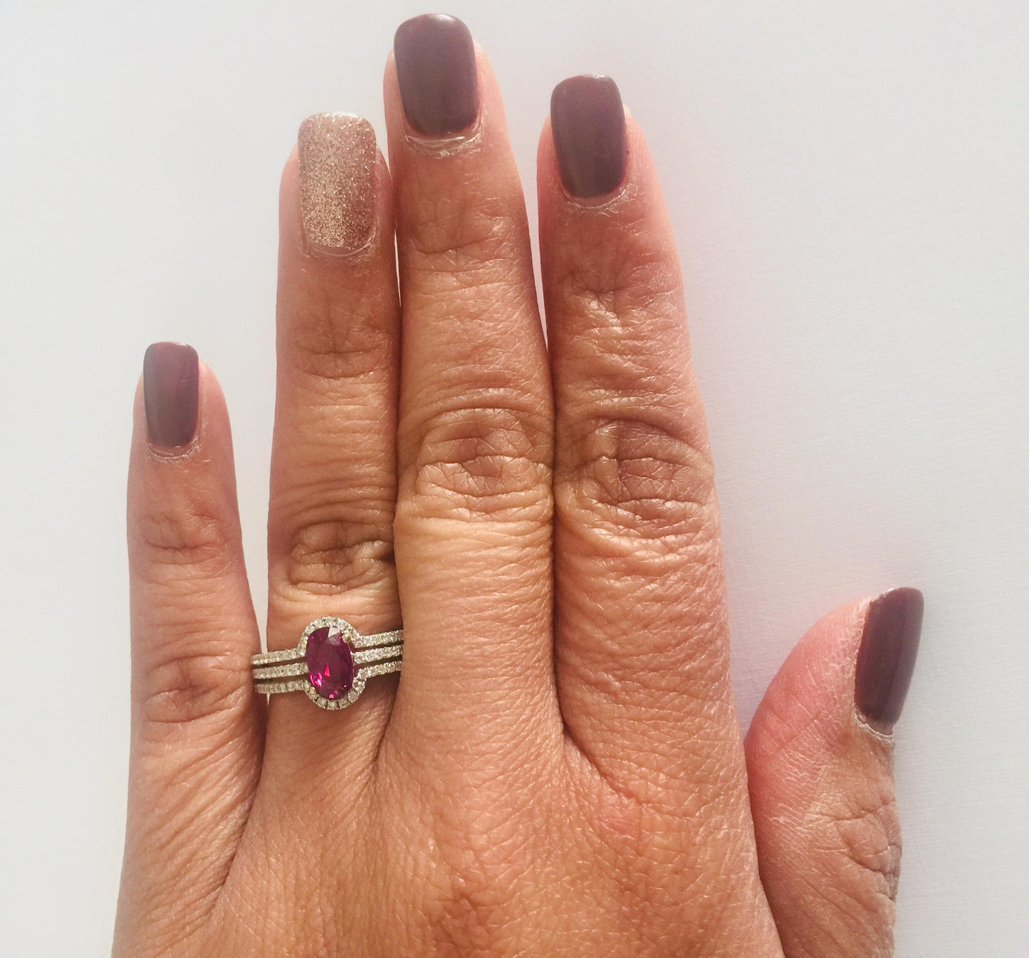 1.34 Carat Ruby Diamond White Gold Ring