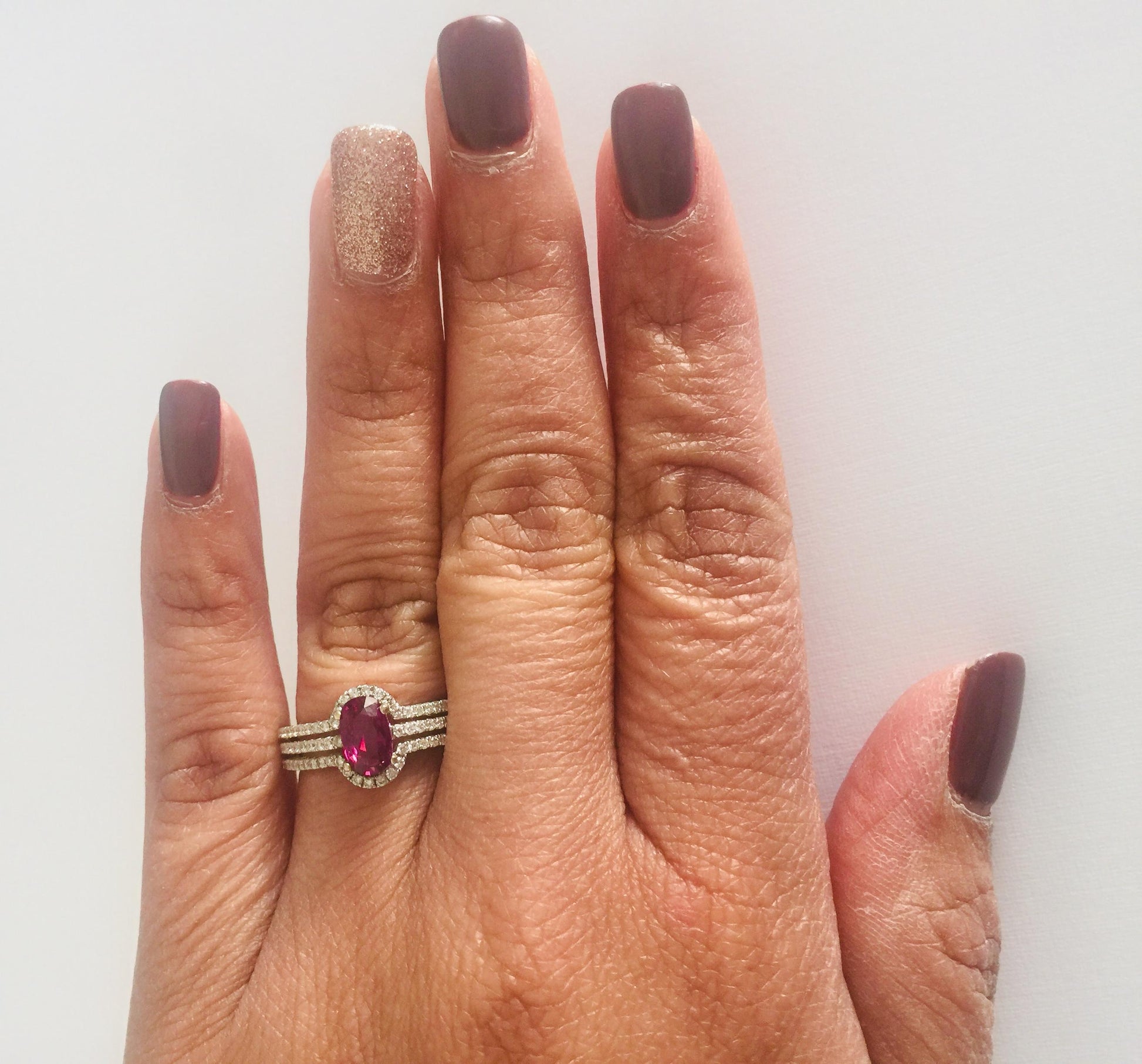 1.34 Carat Ruby Diamond White Gold Ring