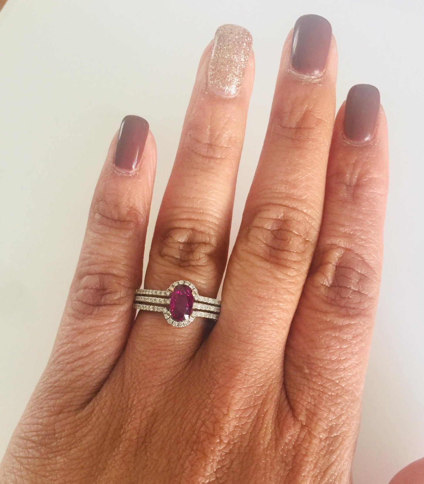 1.34 Carat Ruby Diamond White Gold Ring