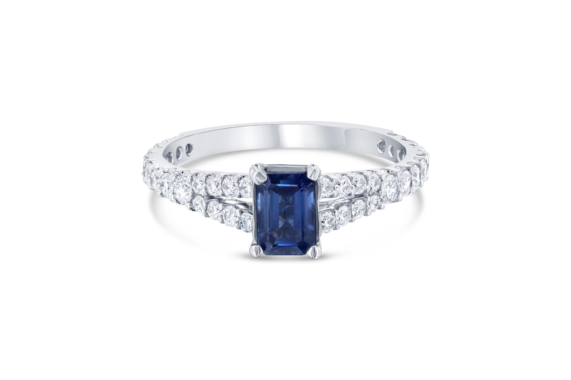 1.35 Carat Sapphire Diamond 14 Karat White Gold Ring