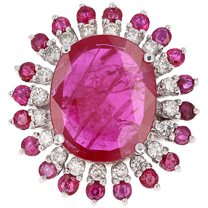 13.68 Carat Ruby Diamond White Gold Cocktail Ring