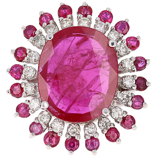 13.68 Carat Ruby Diamond White Gold Cocktail Ring