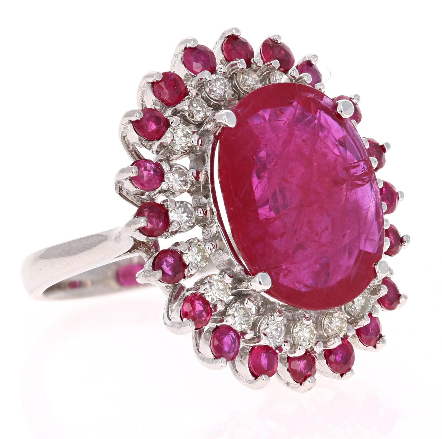 13.68 Carat Ruby Diamond White Gold Cocktail Ring