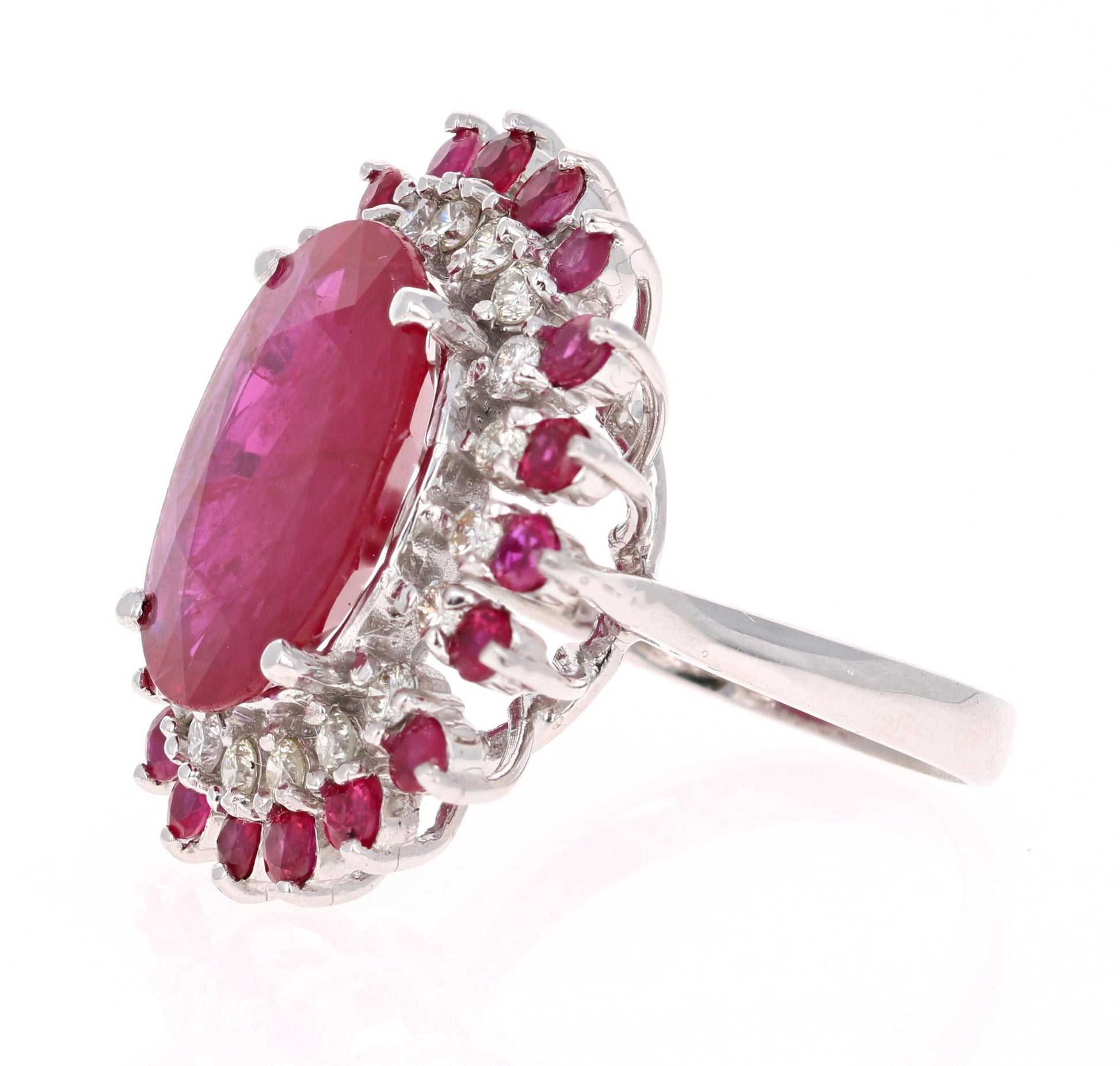 13.68 Carat Ruby Diamond White Gold Cocktail Ring