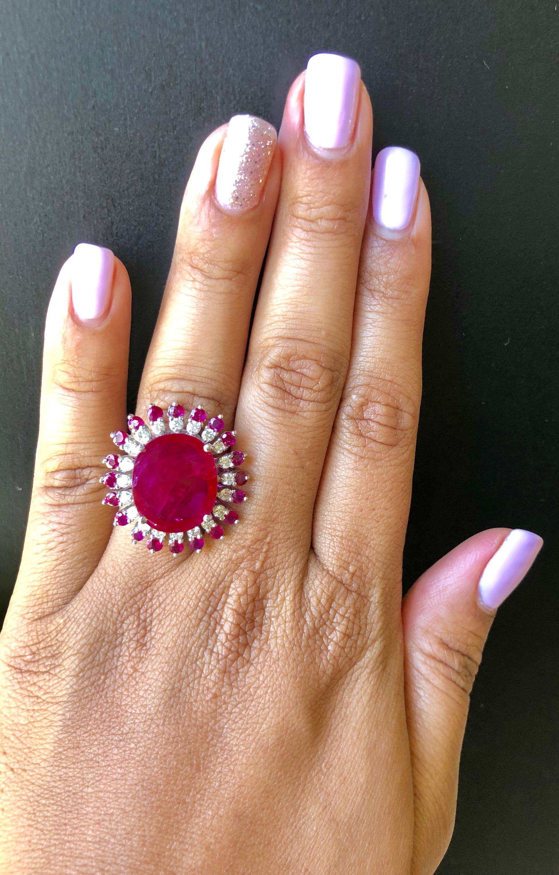 13.68 Carat Ruby Diamond White Gold Cocktail Ring